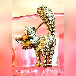 Kitten Brooch Pin for Women Girls Vintage AB Crystal